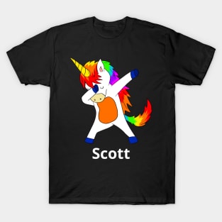 Scott First Name Personalized Dabbing Unicorn T-Shirt